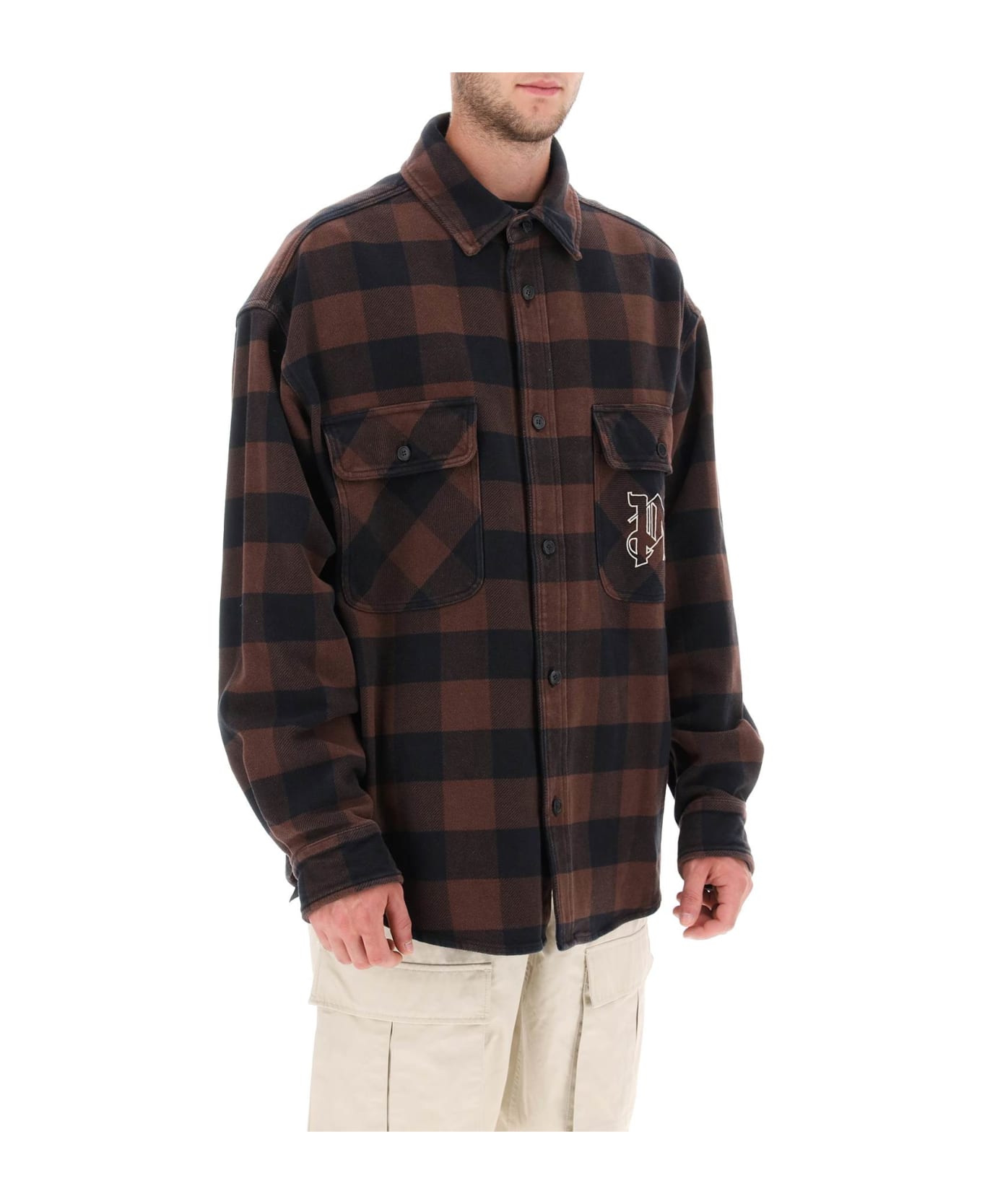 Palm Angels Flannel Overshirt With Check Motif - brown ジャケット