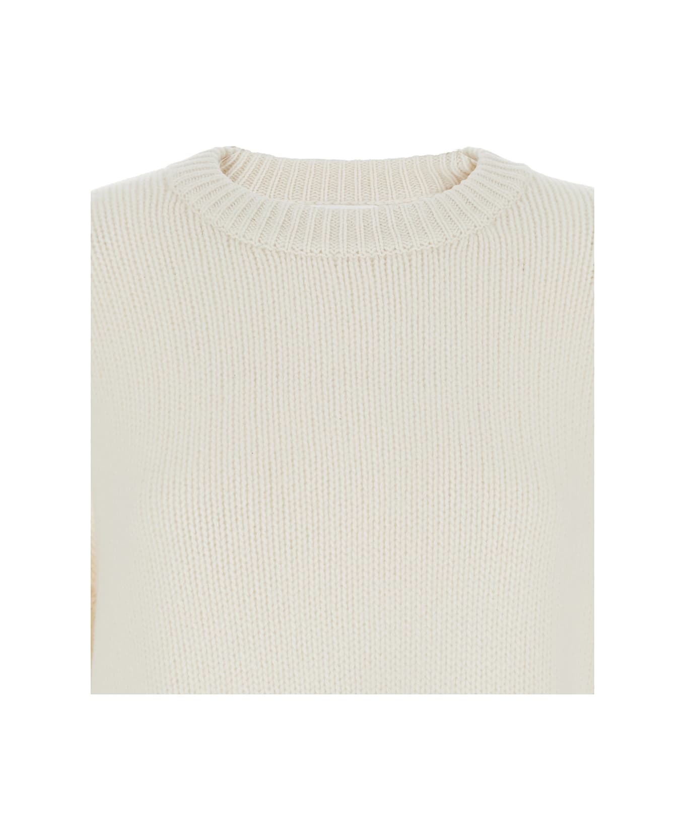 Goat White Crewneck Knit Sweater With Dropped Shoulders In Cashmere Woman - White