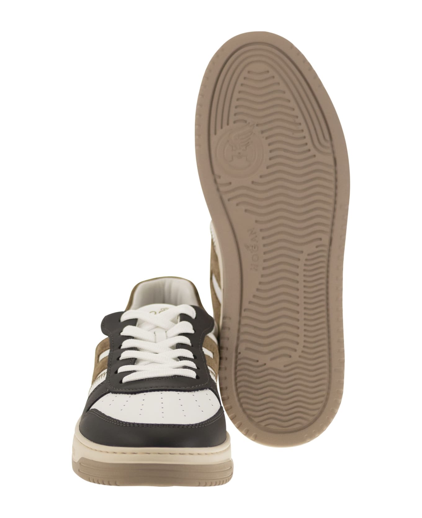 Hogan H630 - Leather Lace-up Trainers - Black/brown