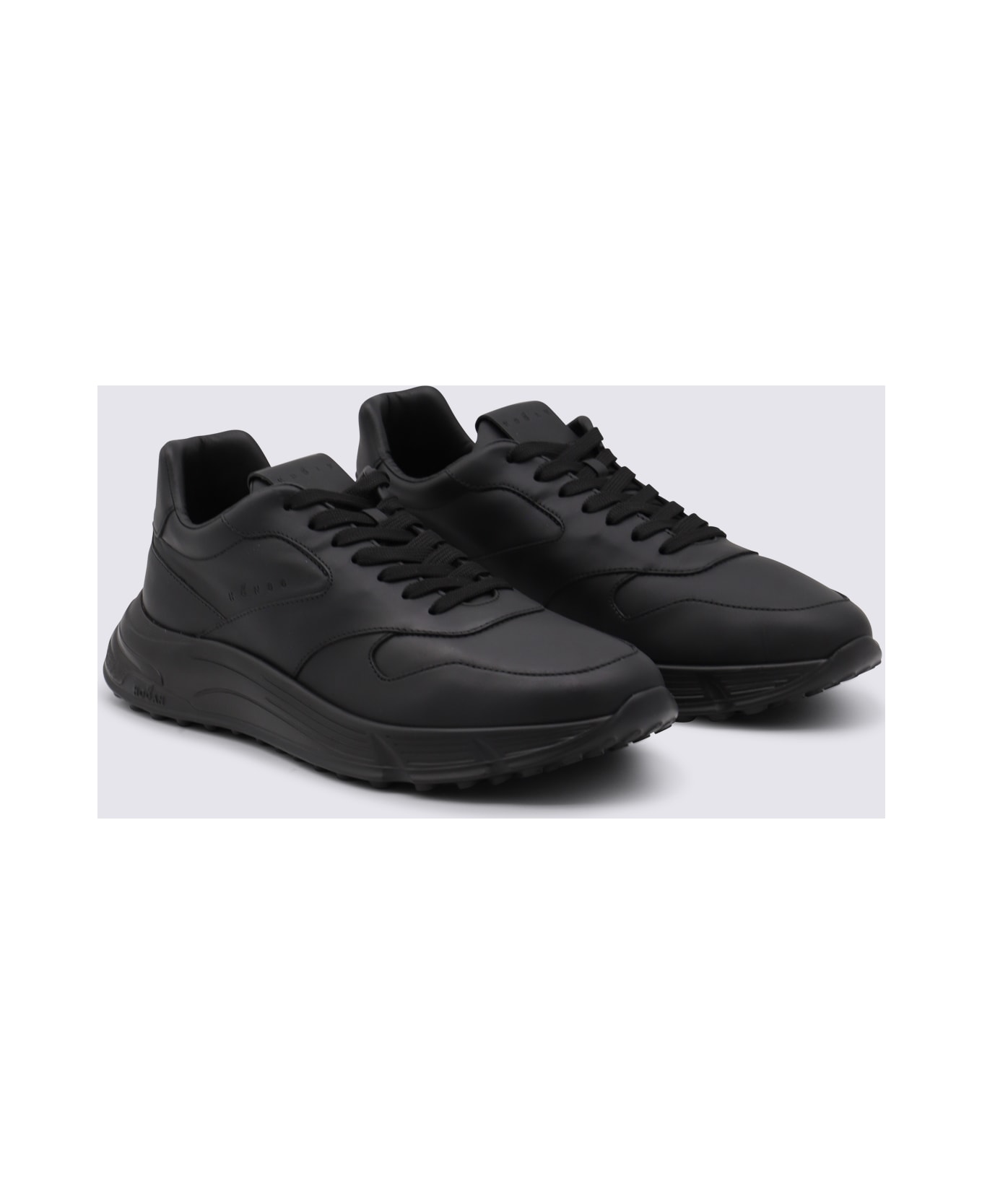 Hogan Black Leather Sneakers - Black