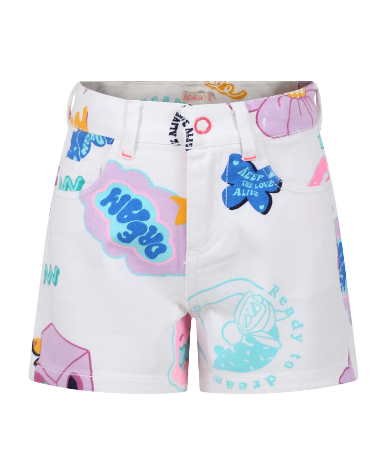 Billieblush White Shorts For Girl With Multicolor Pattern - White