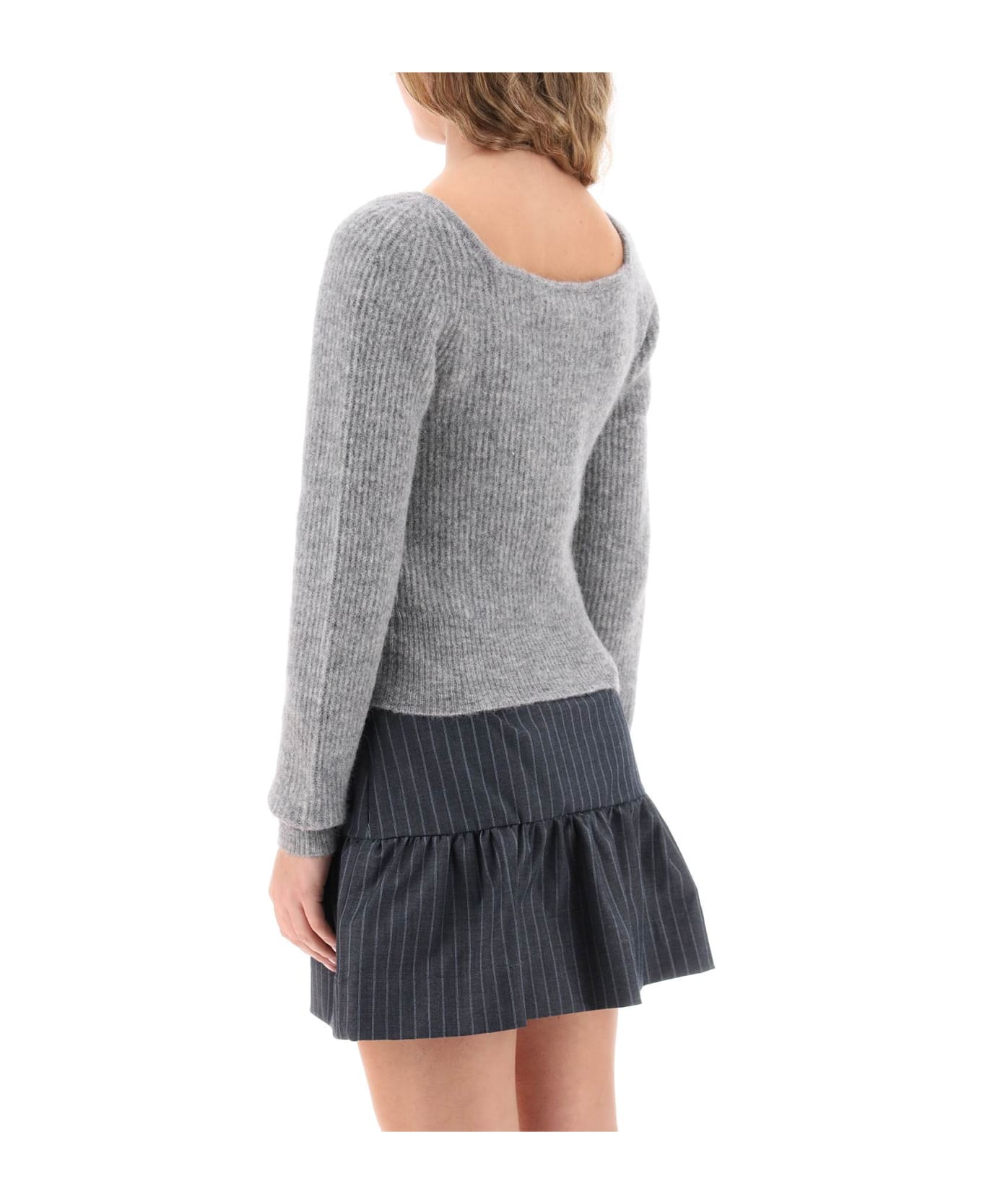 Ganni Sweater With Sweetheart Neckline - PALOMA MELANGE (Grey)