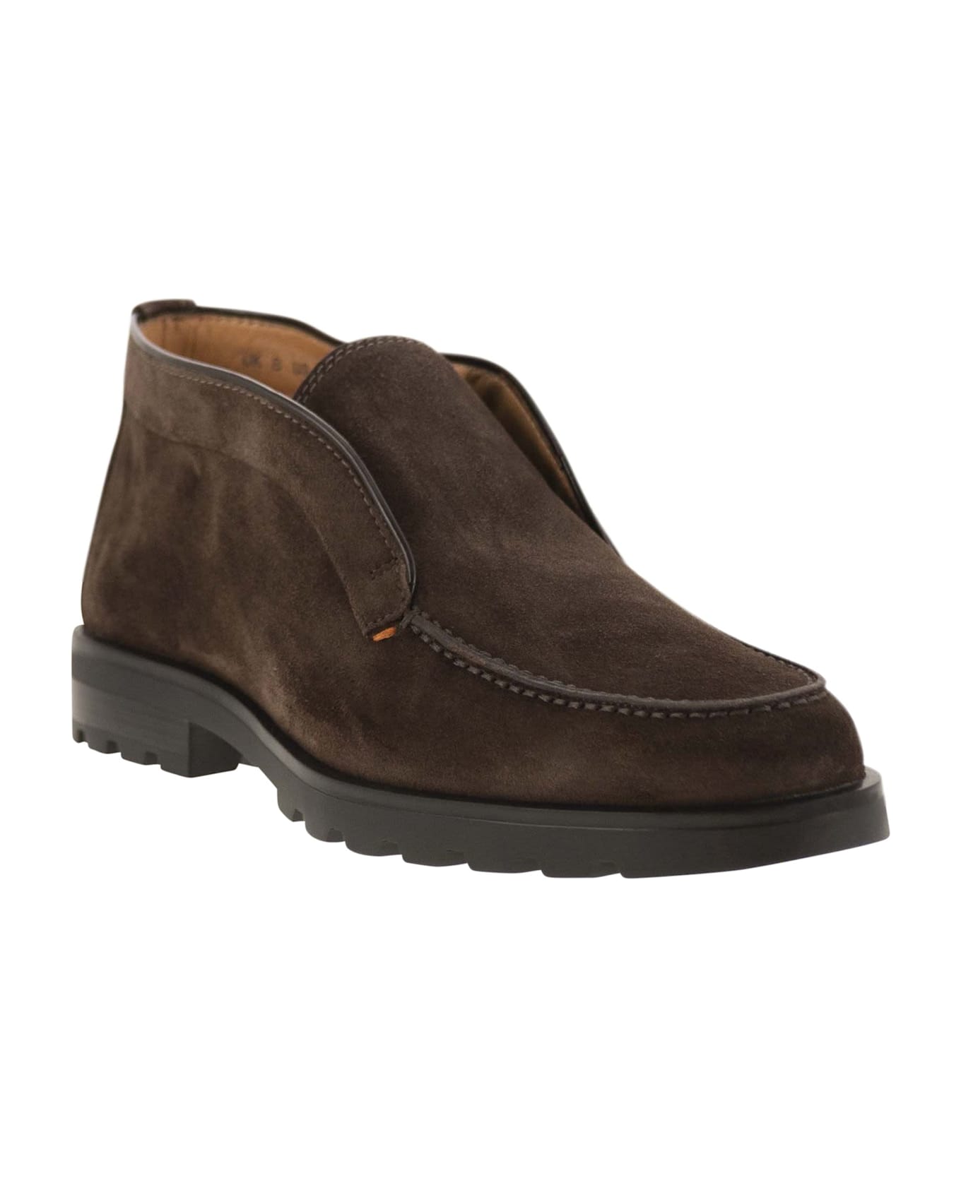 Santoni Suede Ankle Boot Without Laces - Brown