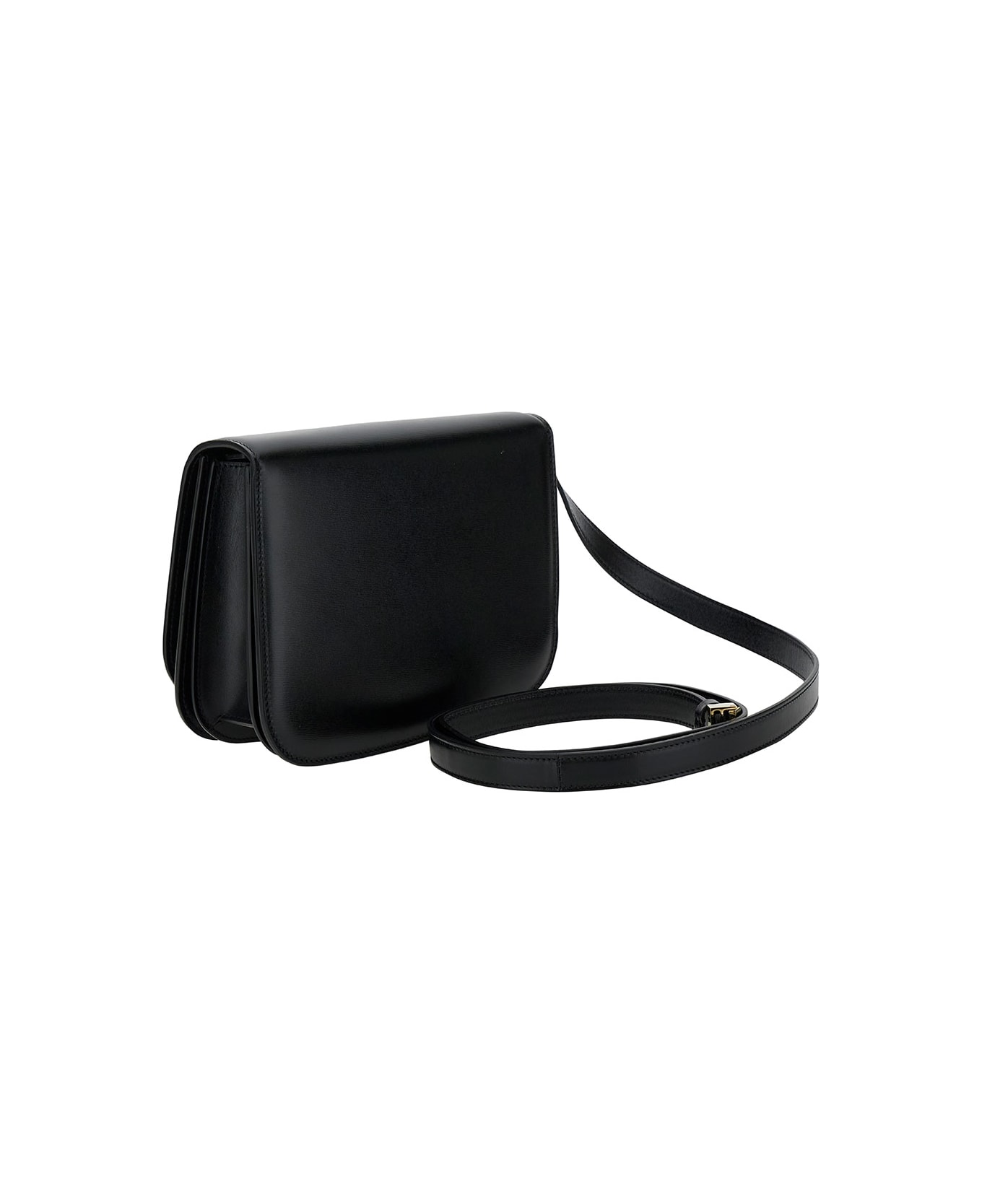 Ferragamo 'fiamma S' Black Shoulder Bag With Logo Detail And Oblique Flap In Leather Woman - Black