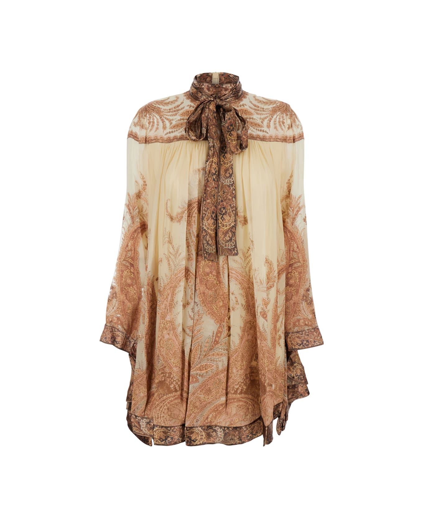Zimmermann 
hypnotic
 Multicolor Mini Dress With Pussybow Collar And All-over Paisley Print In Silk Blend Woman - CREAM PAISLEY
