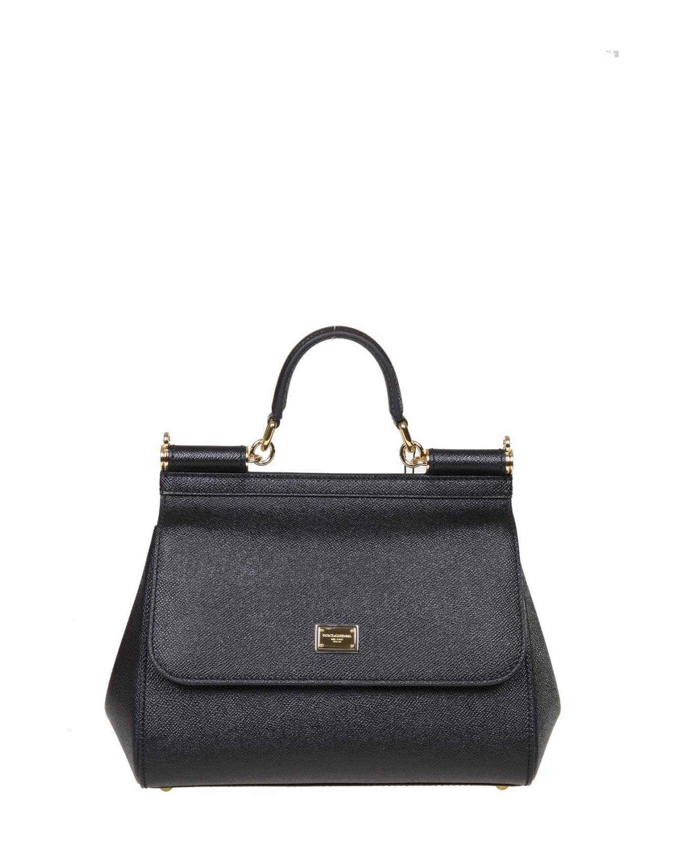 Dolce & Gabbana Small Sicily Bag In Dauphine Leather - Black