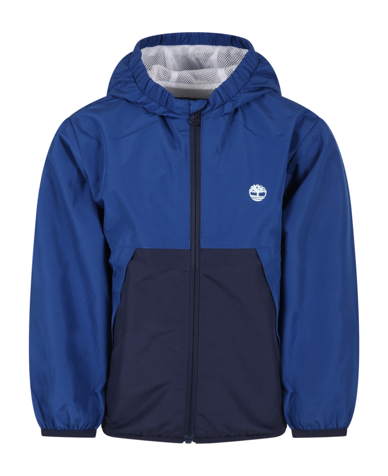 Timberland Blue Windbreaker For Boy With White Logo - Blue