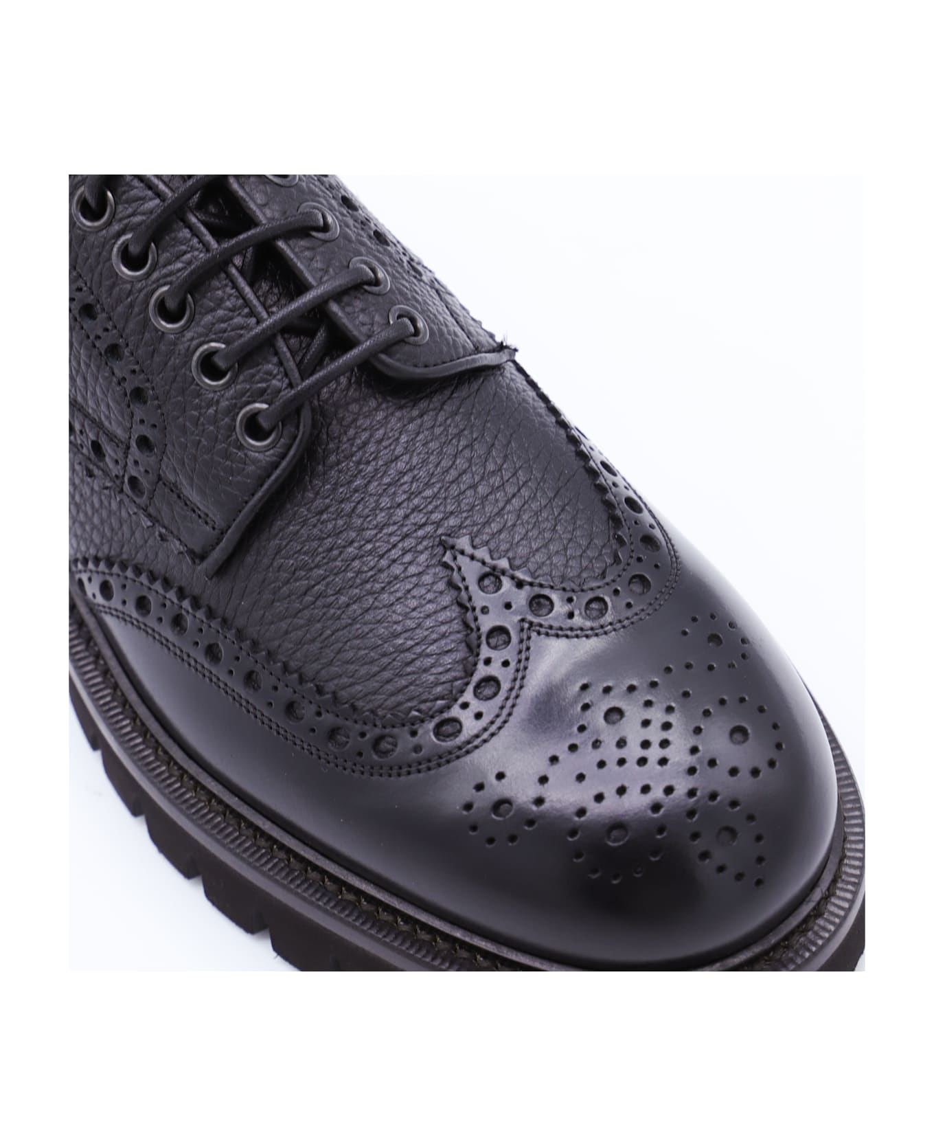 Ferragamo Black Leather Aspen Lace Up Shoes - Black