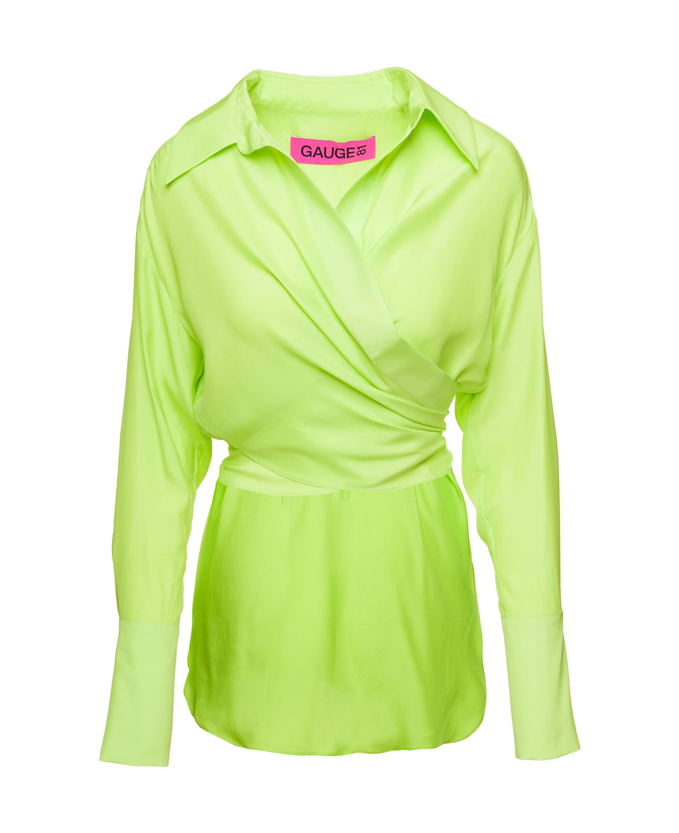 GAUGE81 'sabinas' Green Wrap Shirt With Oversized Cuffs In Silk Woman Gauge81 - Green