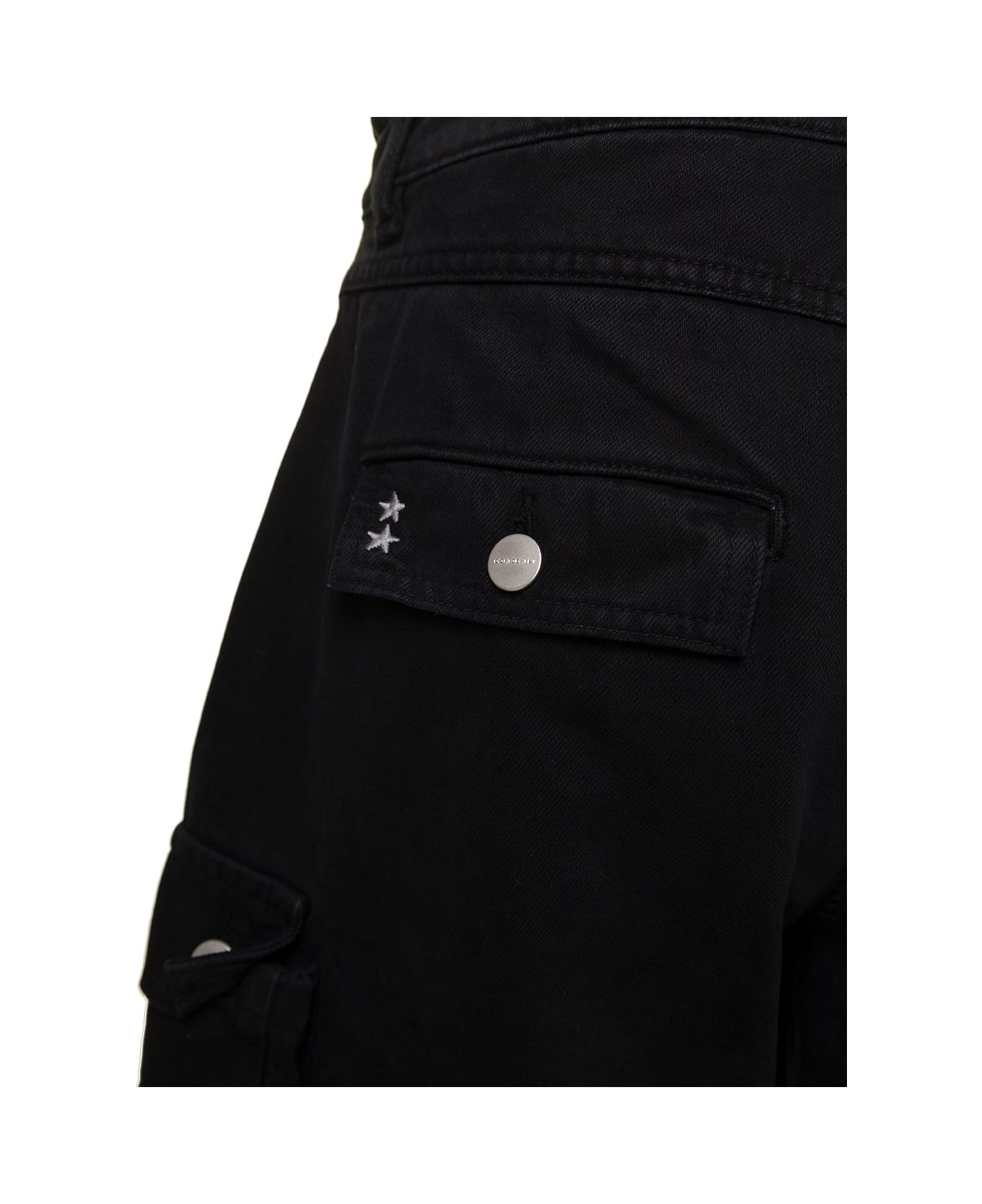 Icon Denim 'rosalia' Black Low Waisted Cargo Jeans With Patch Pockets In Cotton Denim Woman - Black ボトムス