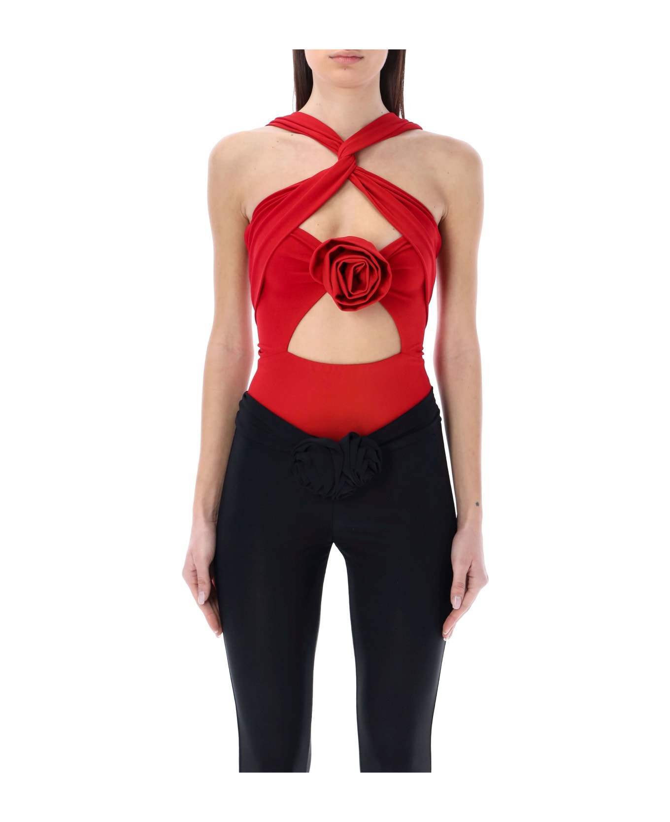 Magda Butrym Twisted Cutout Jersey Bodysuit - RED