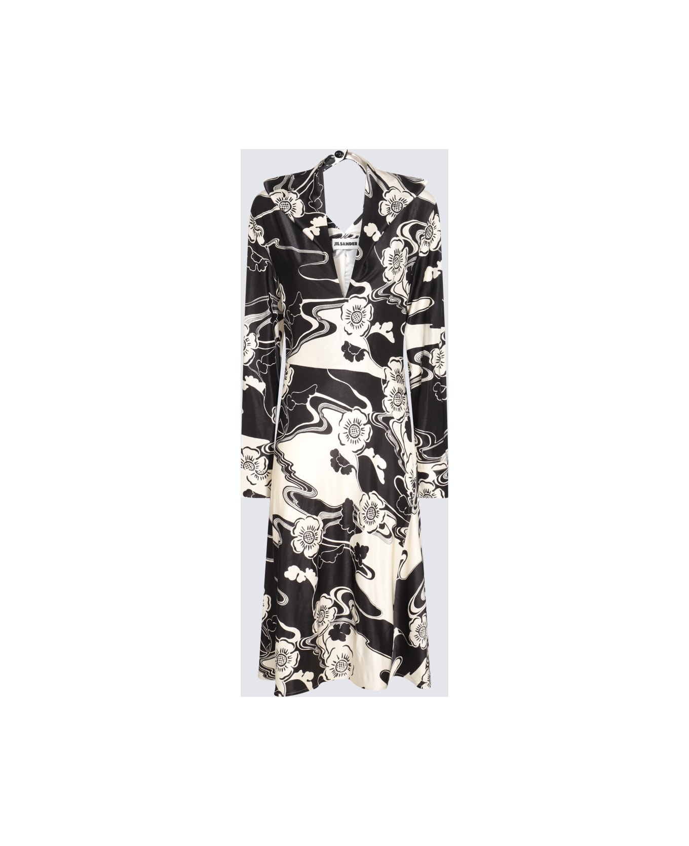 Jil Sander Black And White Viscose Blend Dress - Black ワンピース＆ドレス