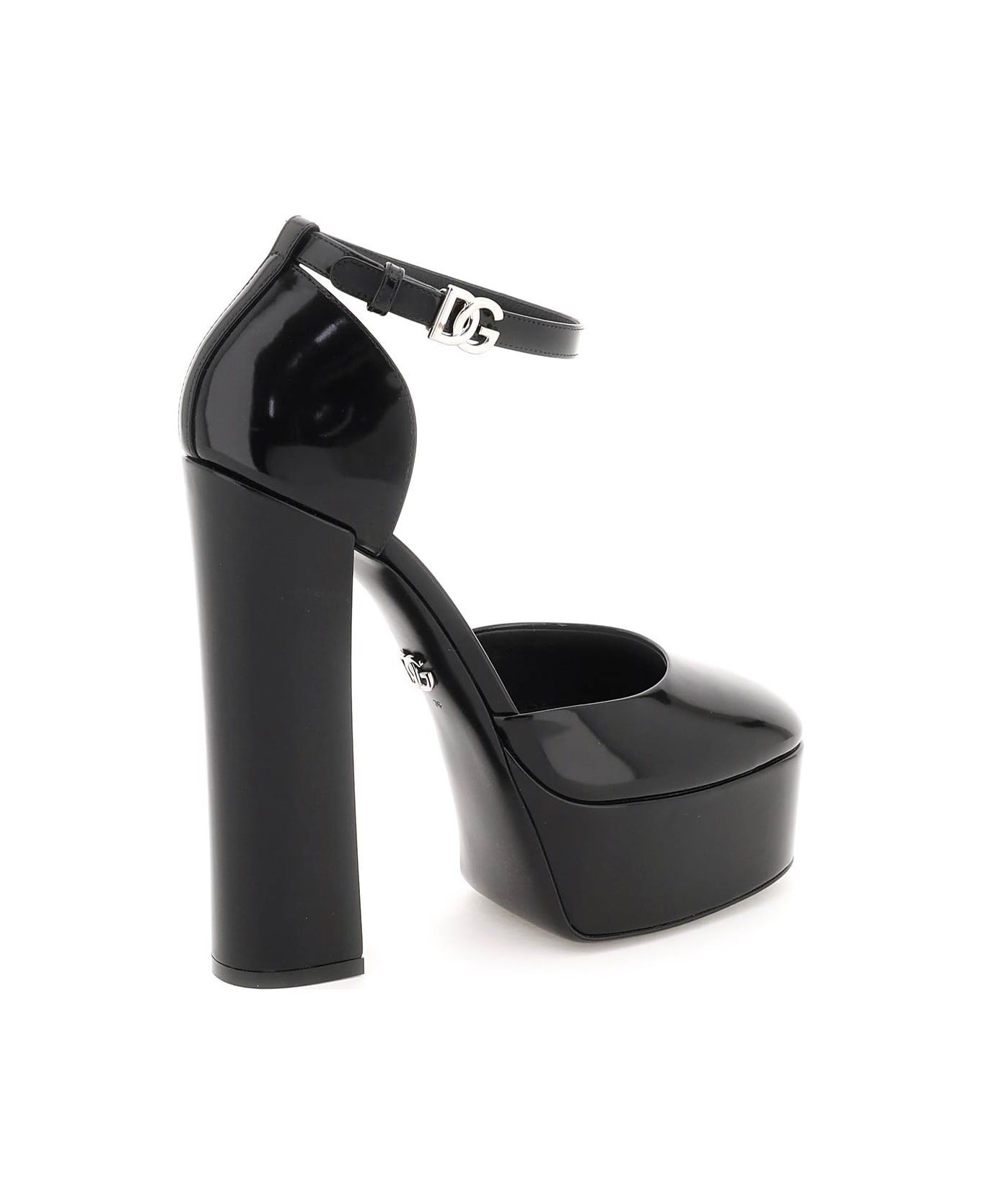 Dolce & Gabbana Polished Leather Platform Pumps - NERO (Black)