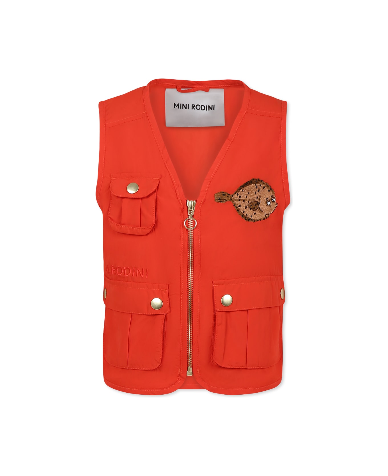 Mini Rodini Orange Vest For Kids With Puffer Fish - Orange