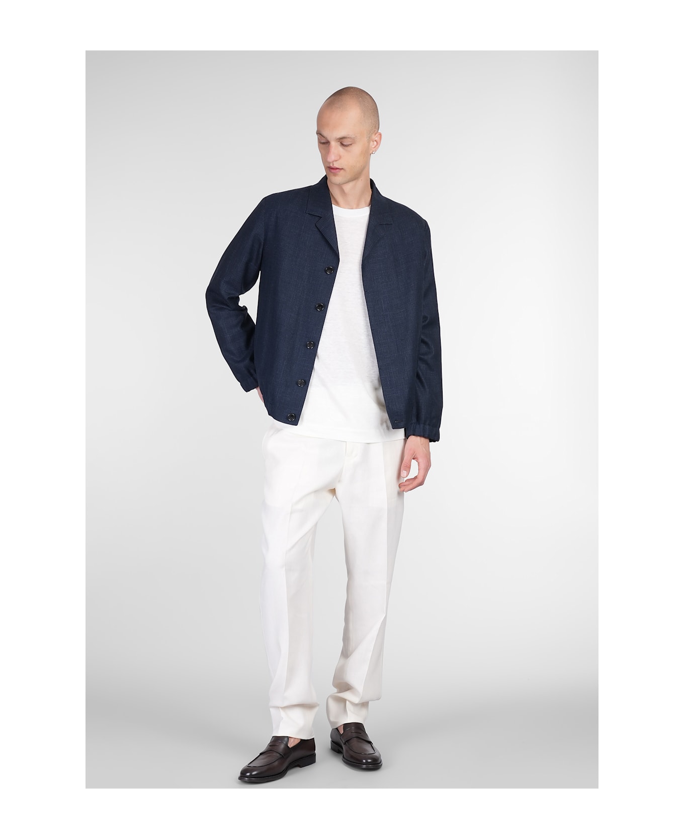 Zegna Casual Jacket In Blue Linen - blue