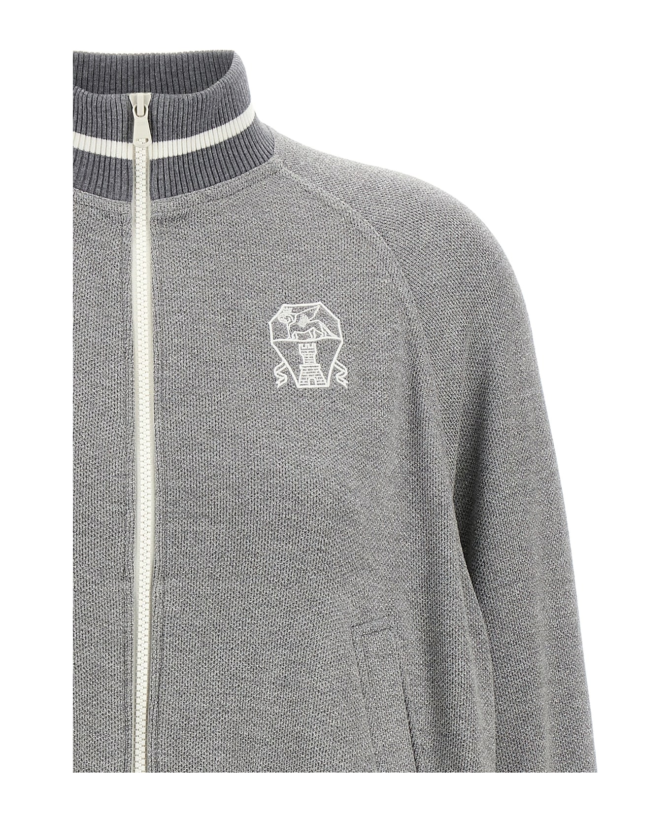Brunello Cucinelli Logo Embroidery Lamé Sweatshirt - Silver