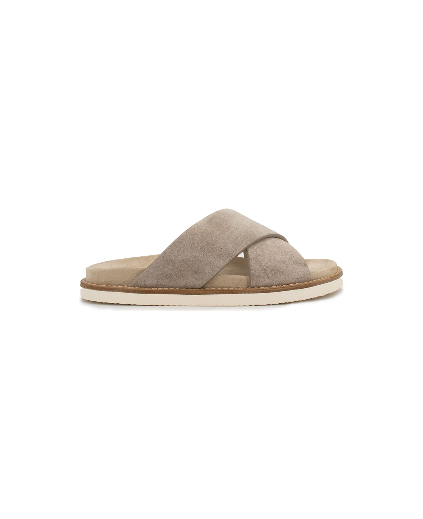 Brunello Cucinelli Washed Suede Slides - MARRONE CHIARO