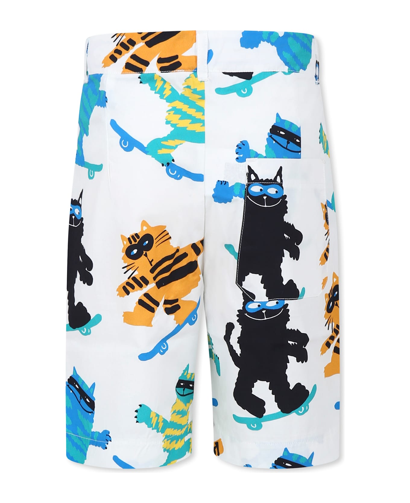 Stella McCartney Kids White Shorts For Boy With Cats - White