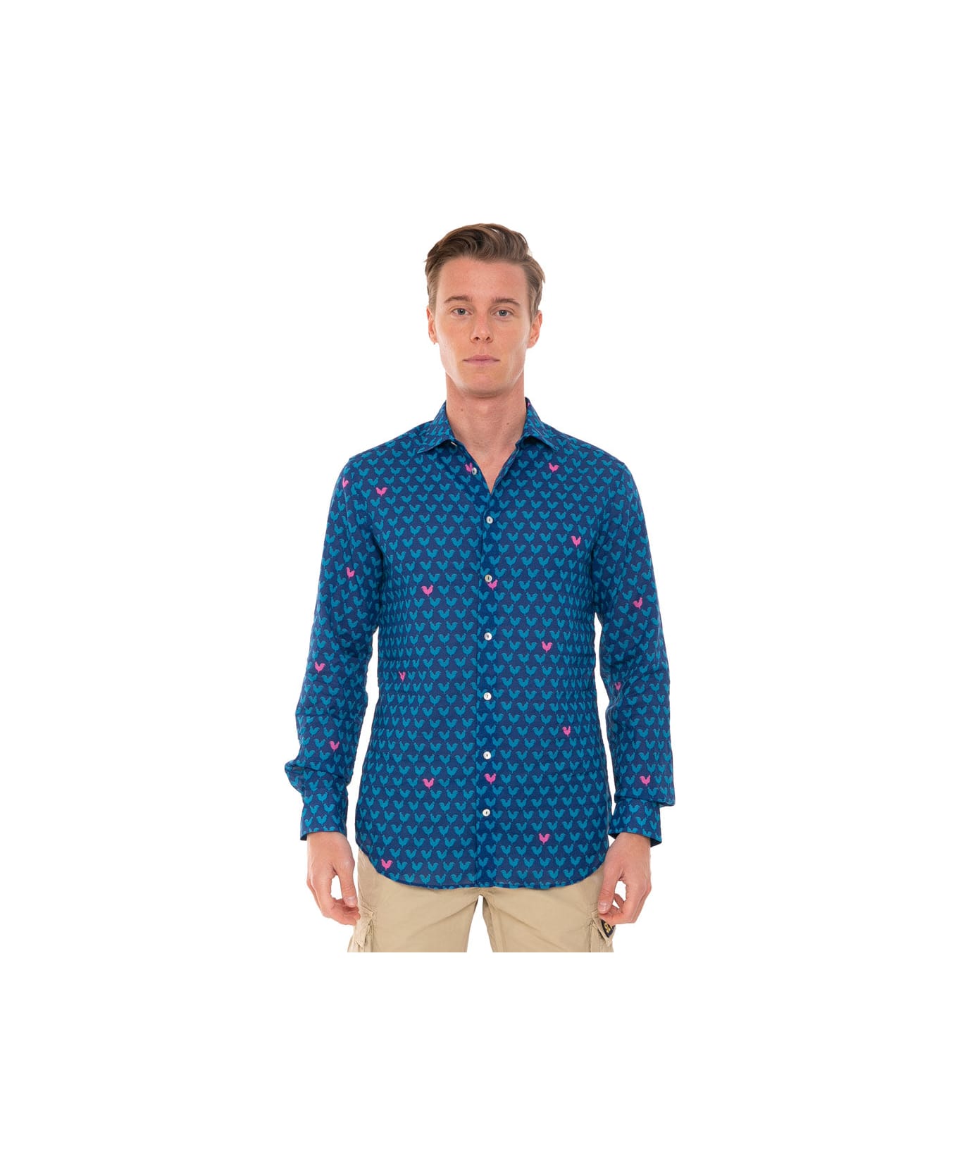 MC2 Saint Barth Man Muslin Cotton Sikelia Shirt With Rooster Print - BLUE シャツ