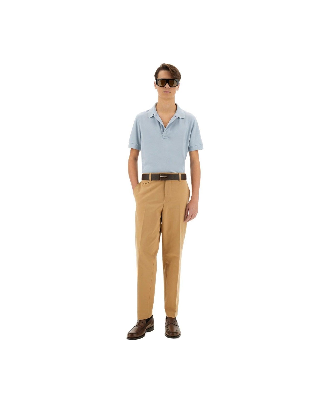 Tom Ford Logo Embroidered Polo Shirt - BABY BLUE