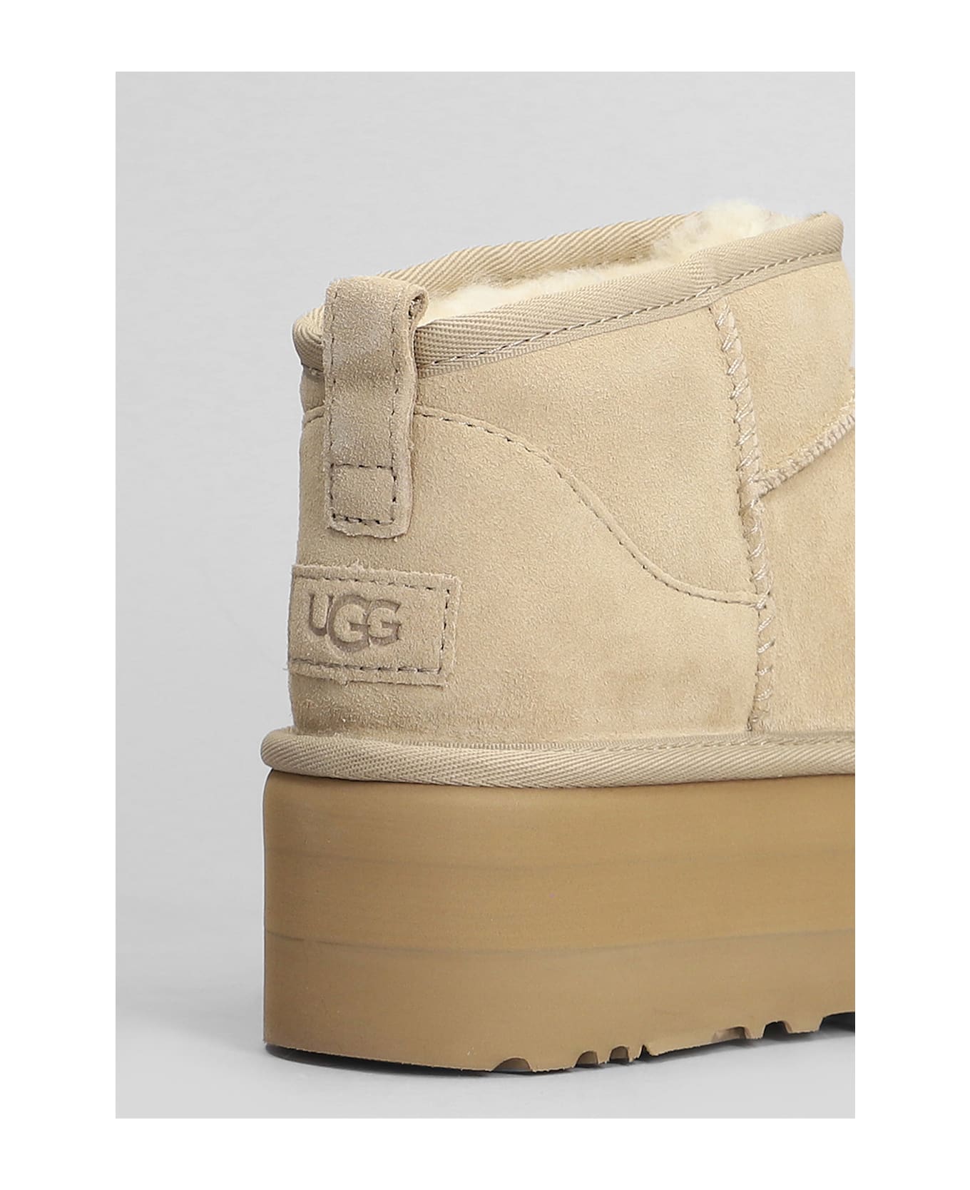 UGG Classic Ultra Mini Low Heels Ankle Boots In Beige Suede - beige