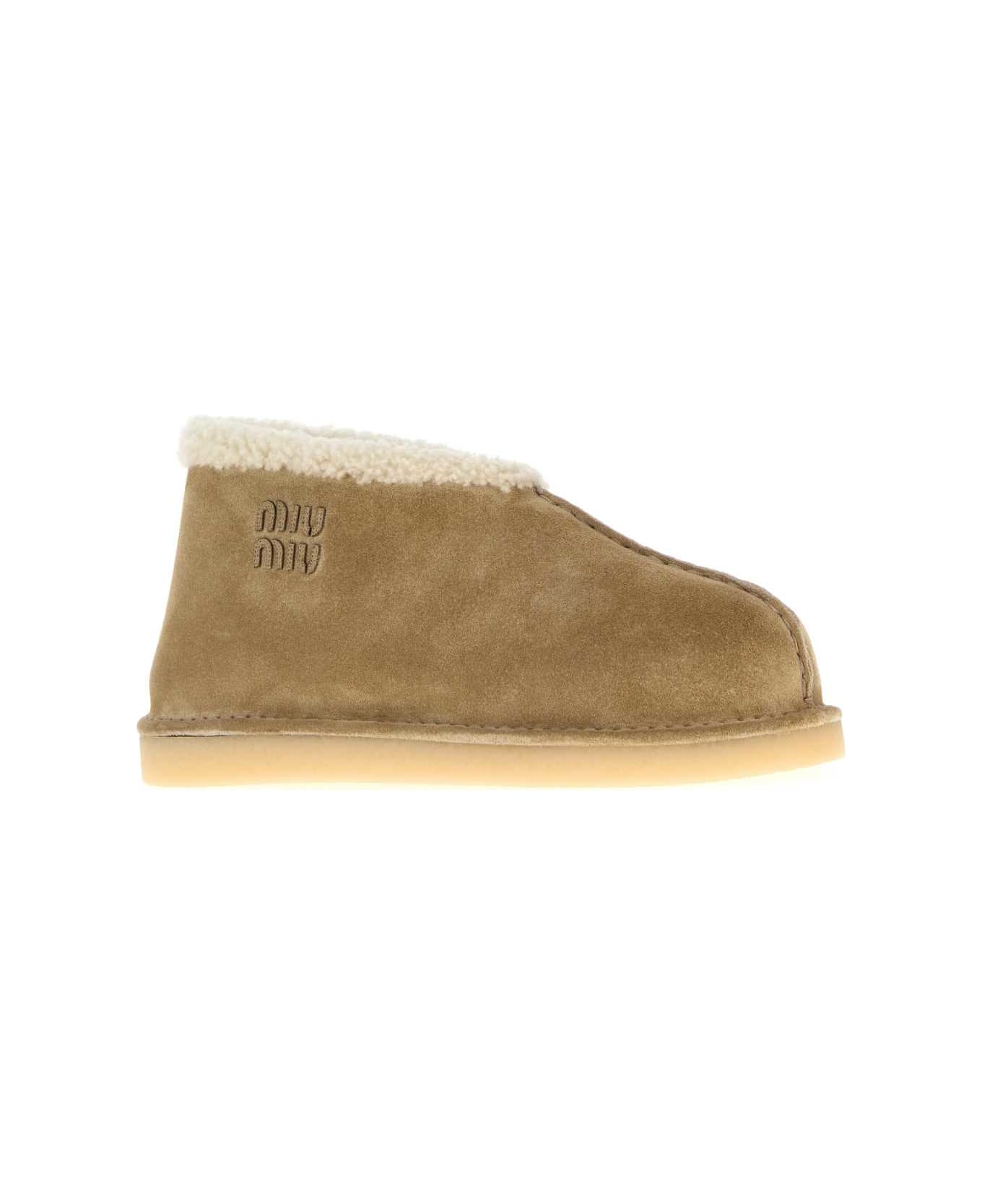 Miu Miu Beige Suede Ankle Boots - DESERTO