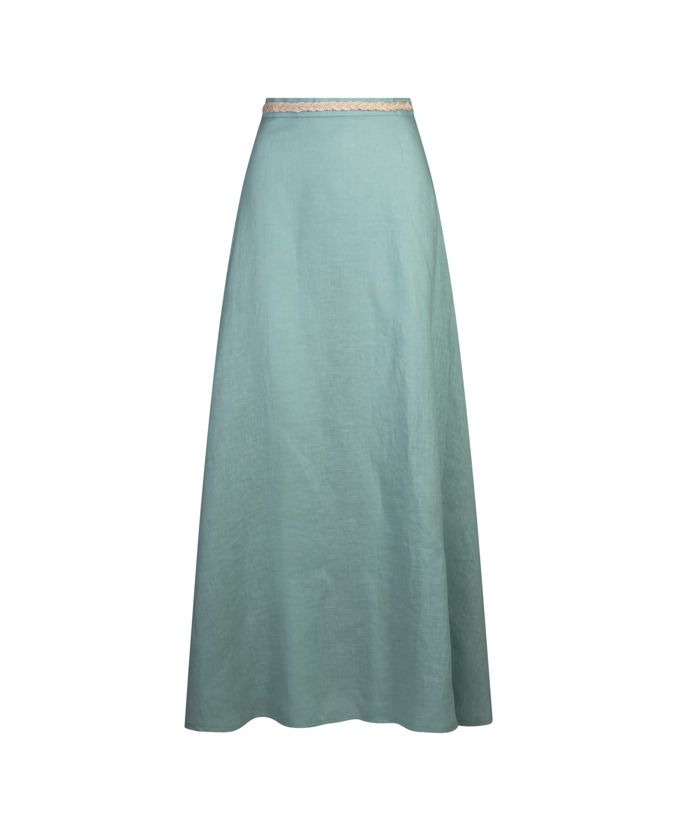 Amotea Charline Long Skirt In Light Blue Linen - Blue