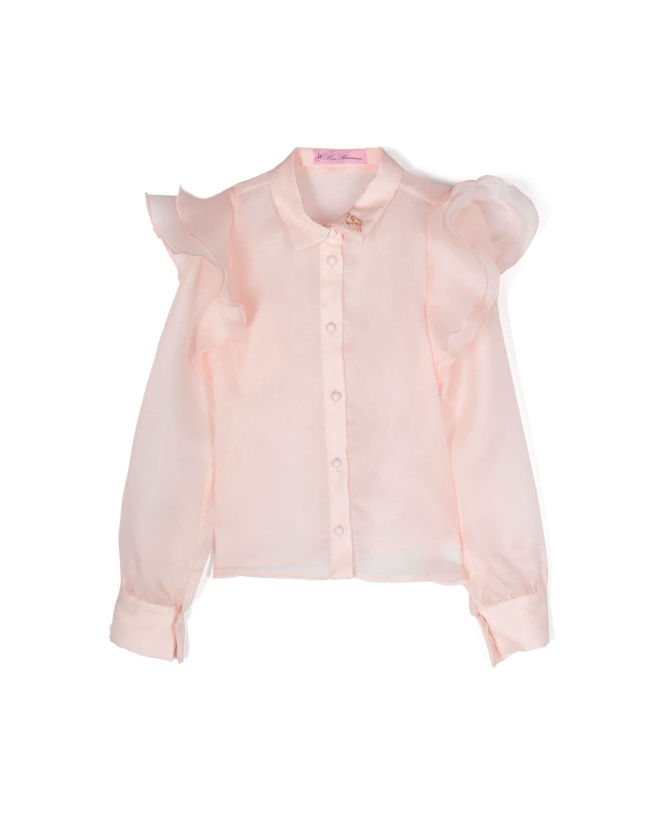 Miss Blumarine Camicia Semi Trasparente Con Ruches - Pink