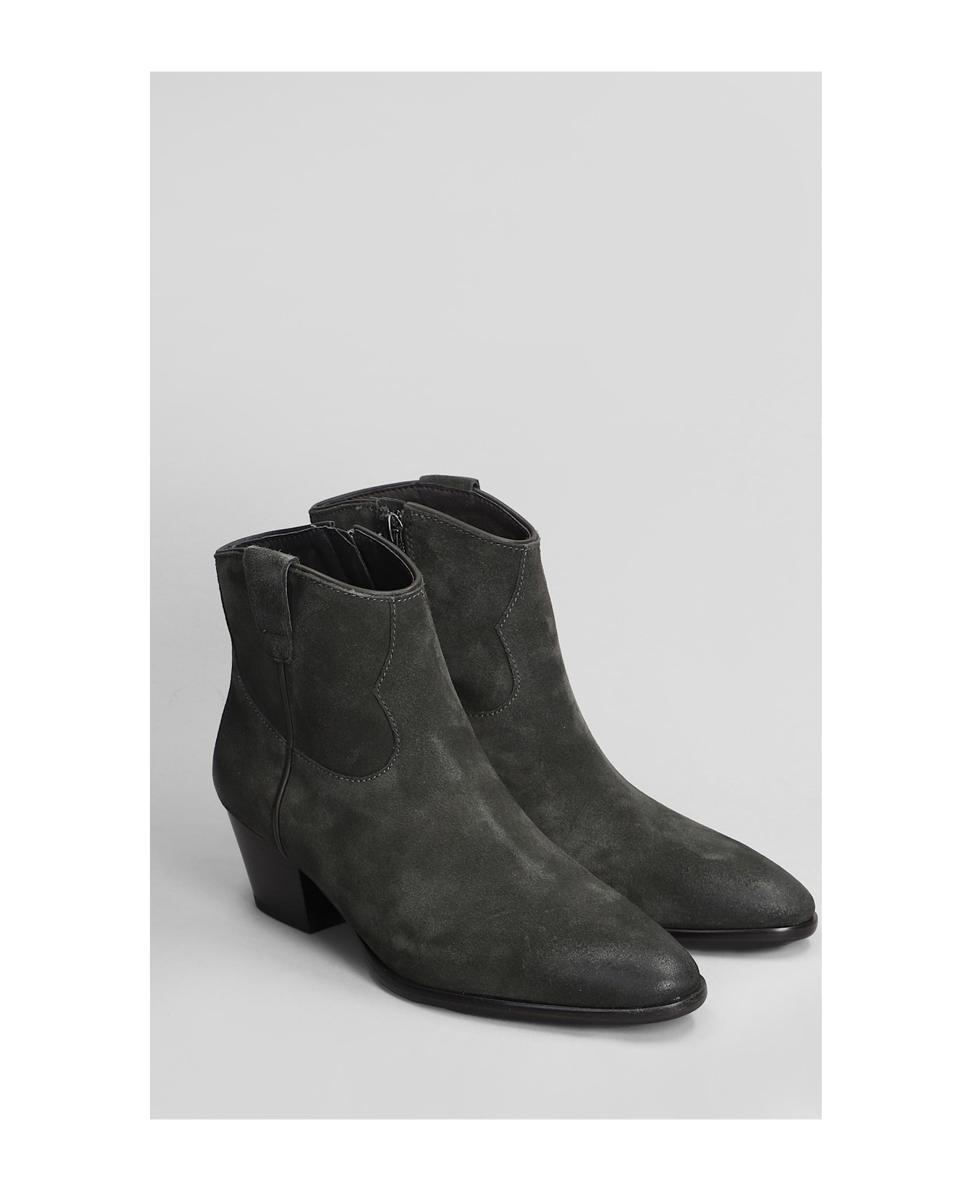 Ash Fame Texan Ankle Boots In Grey Suede - grey