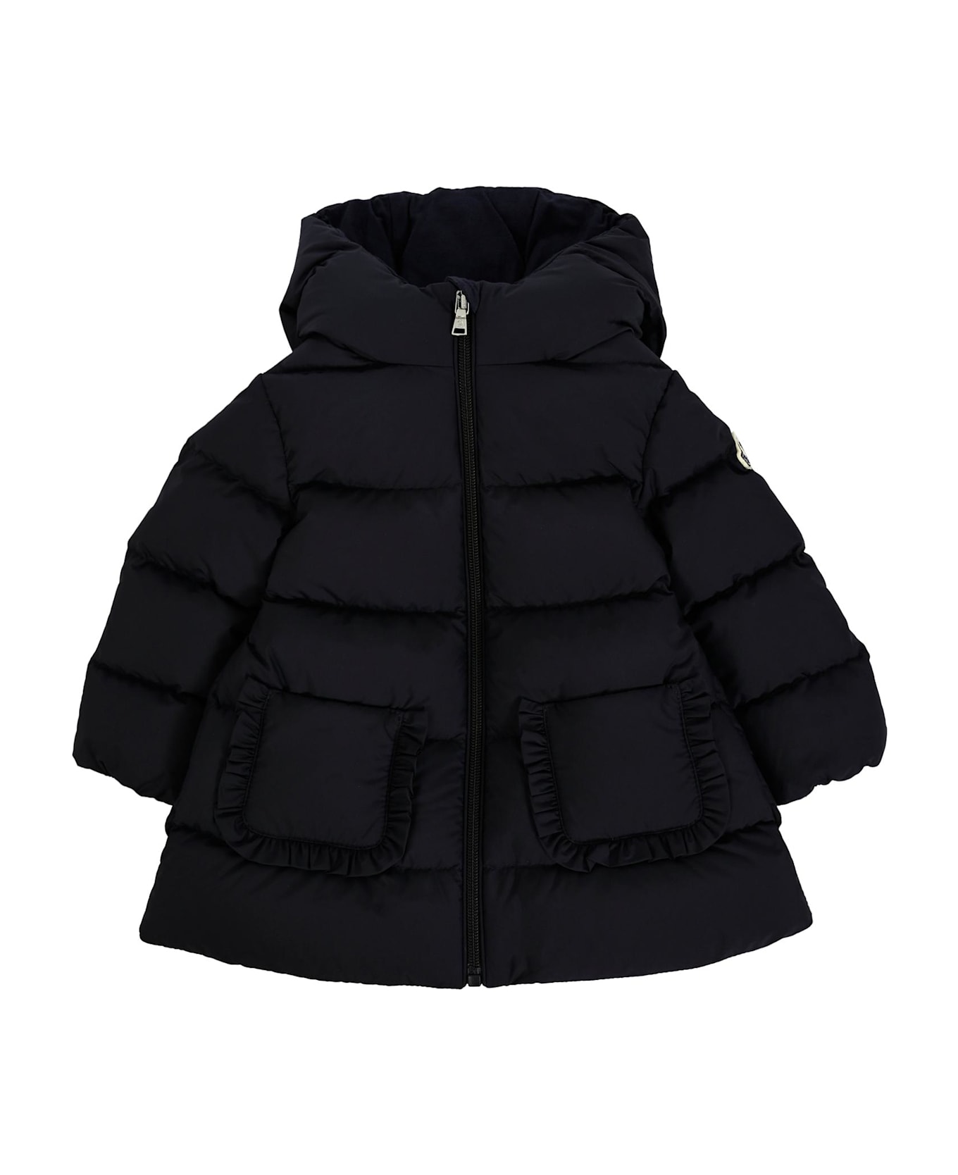 Moncler Blue Down Jacket For Baby Girl With Logo - Blue