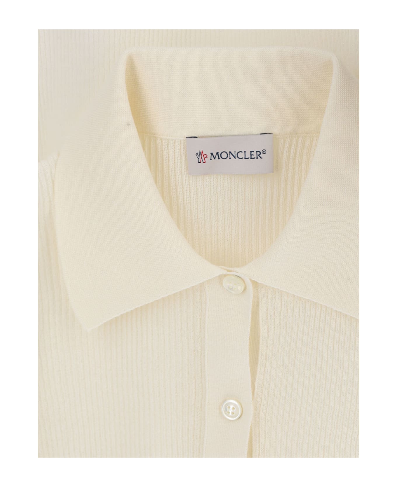 Moncler Logo Ribbed Top - Cream