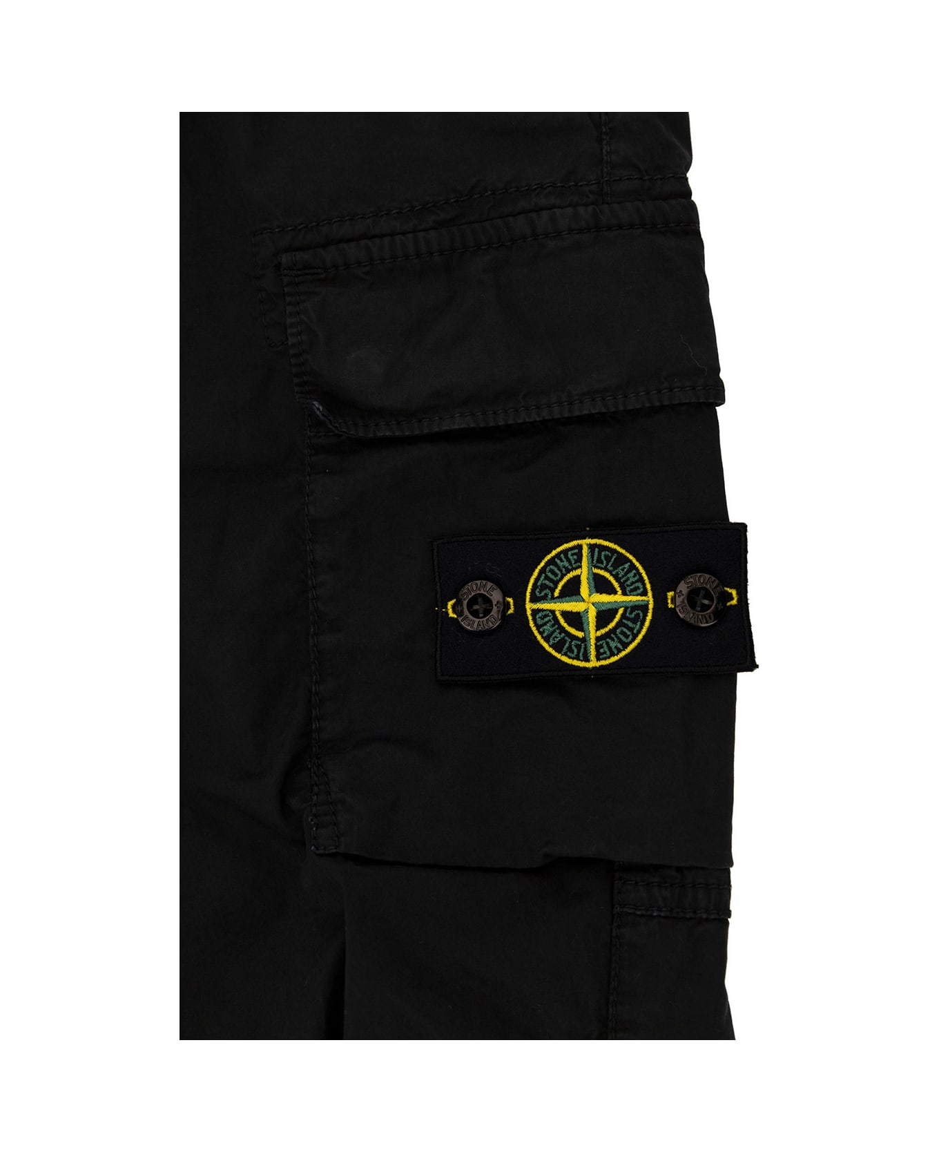 Stone Island Junior Black Cargo Pants With Logo Patch In Stretch Cotton Boy - Black