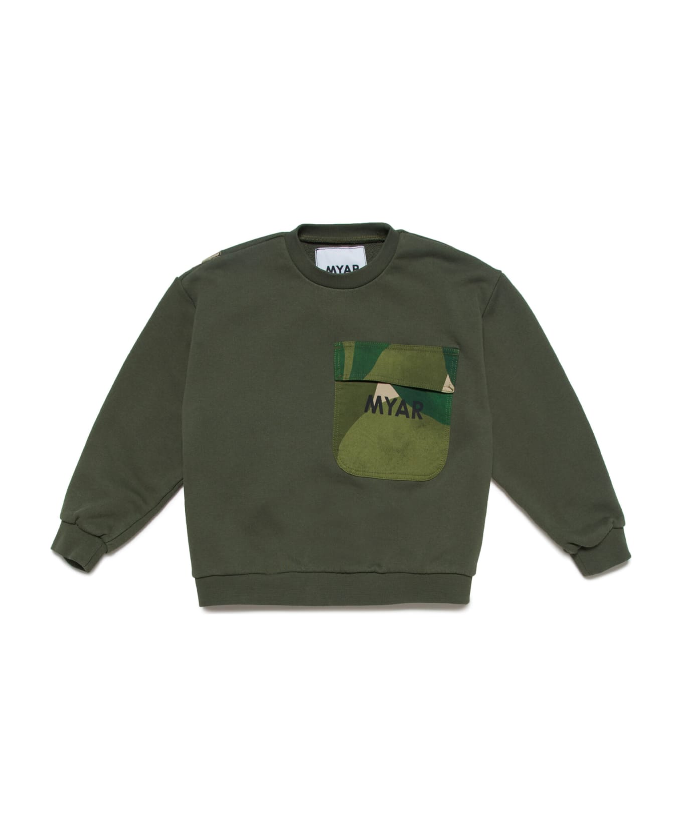 MYAR Mys20u Sweat-shirt Myar Sweatshirt With Pocket And Appliqués Fabric Deadstock Rainforest Pattern - Army green