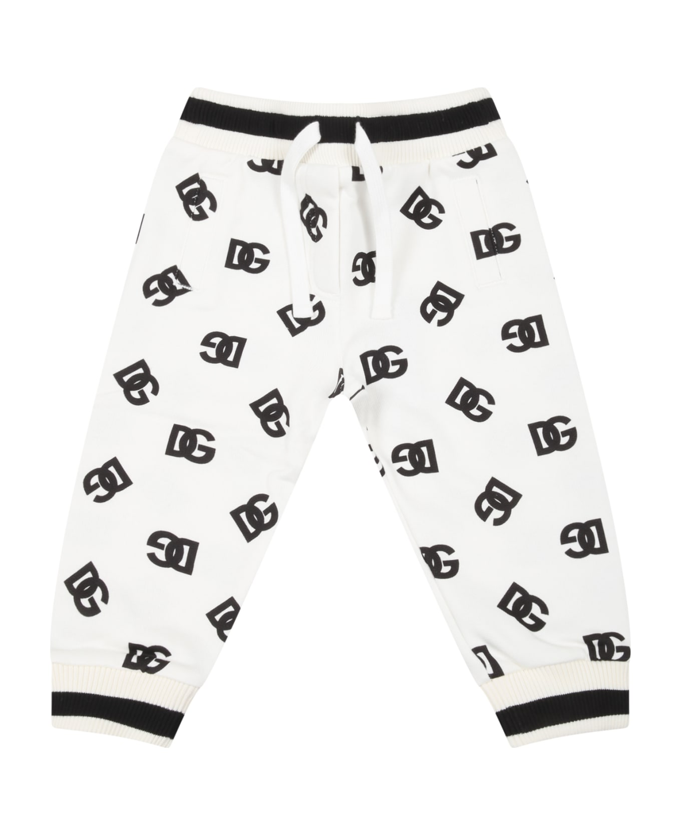 Dolce & Gabbana White Sweatpants For Baby Boy With Black Logo - White