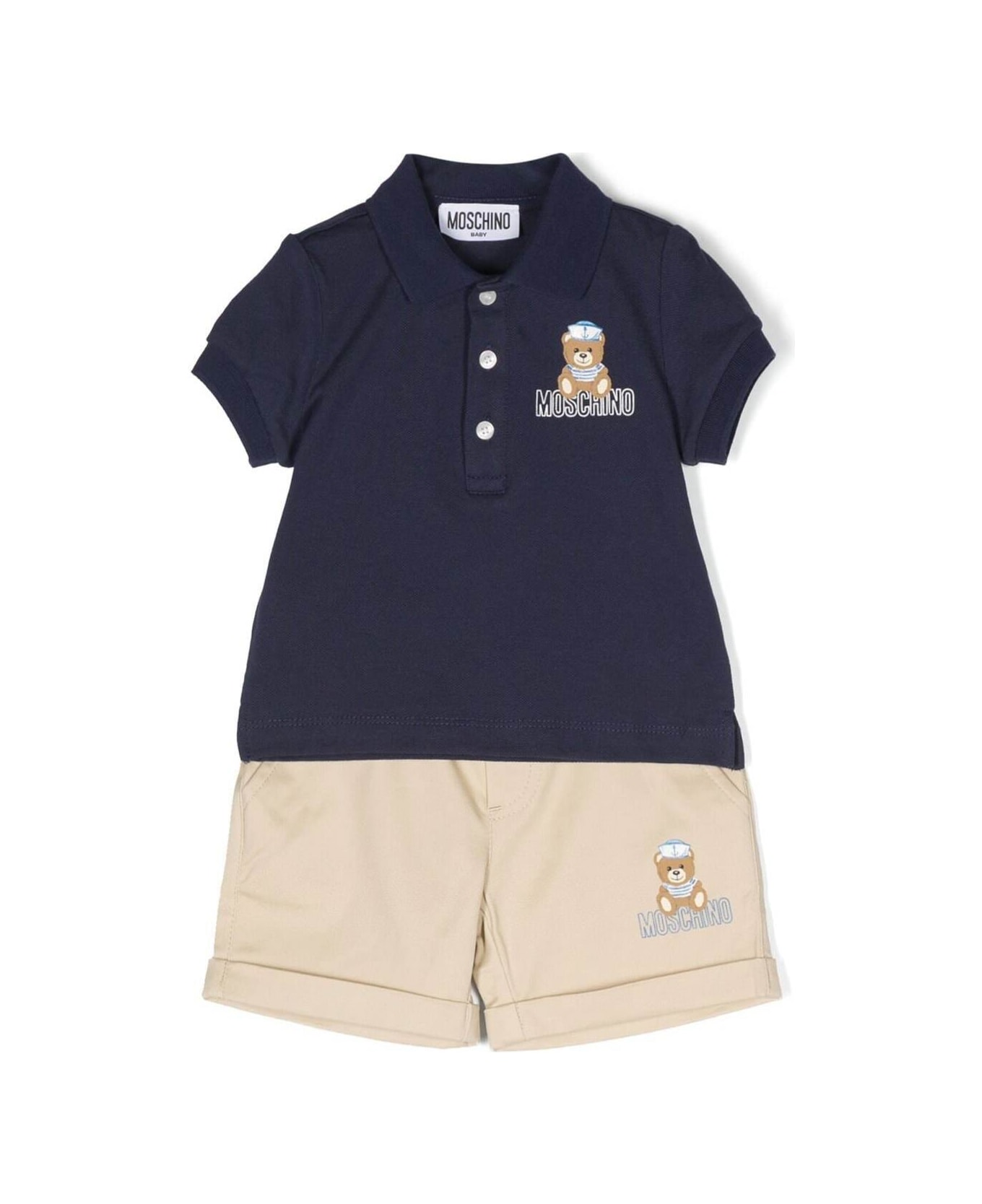 Moschino Polo Shirt And Shorts Set - Blu