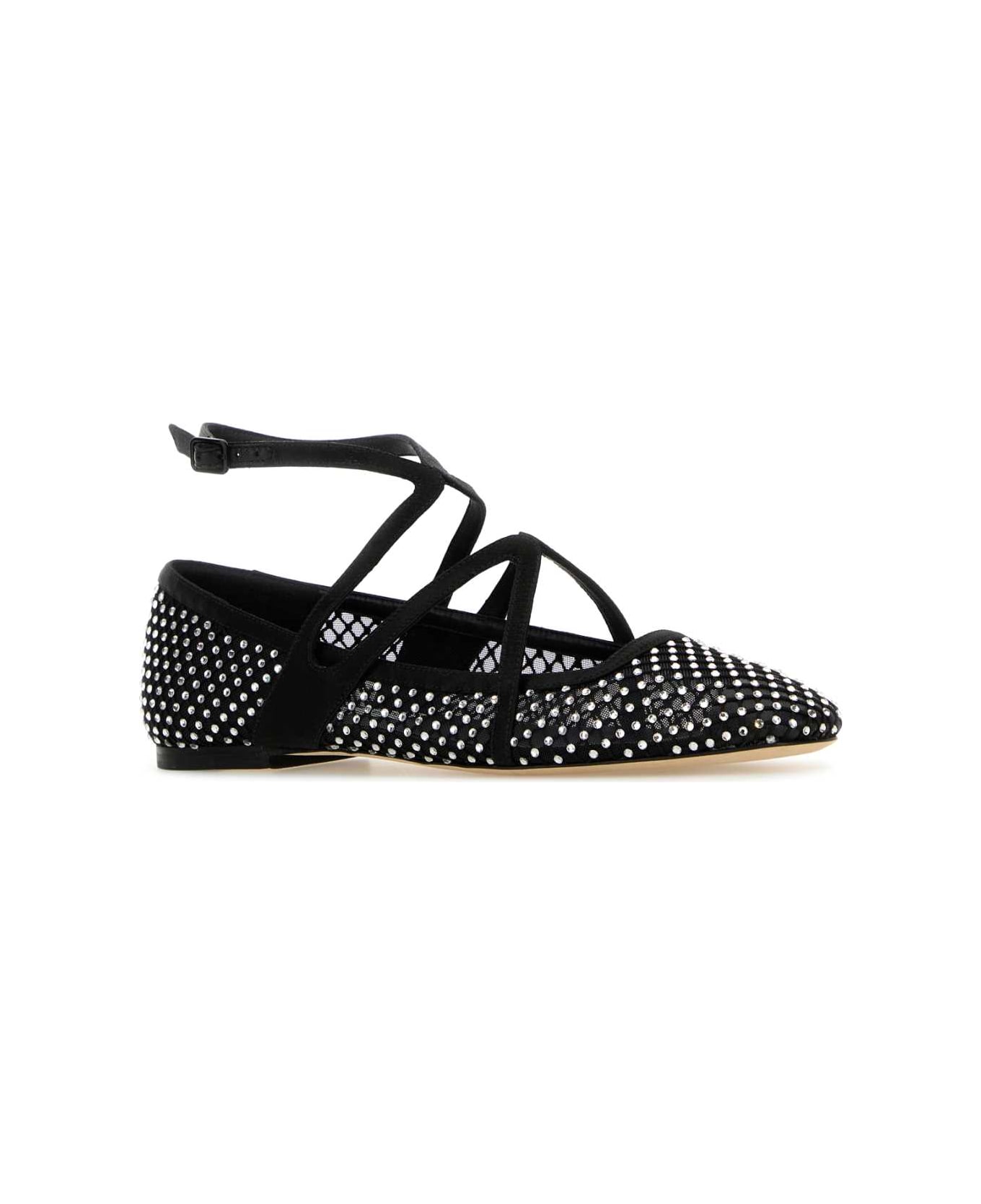 Jimmy Choo Embellished Mesh Astoria Ballerinas - BLACKCRYSTAL