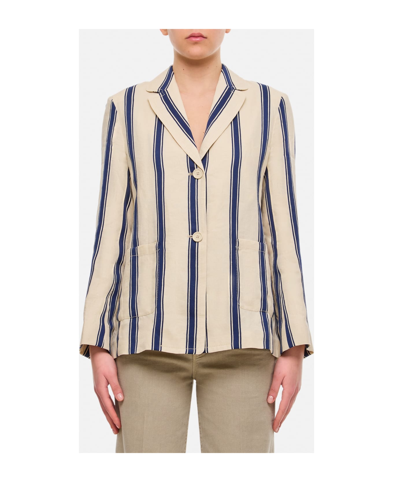 'S Max Mara Milva Striped Linen Jacket - White ブラウス