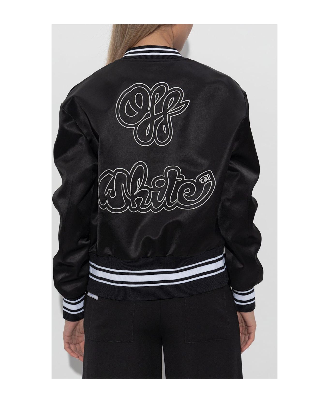 Off-White Logo Printed Varsity Jacket - Black White