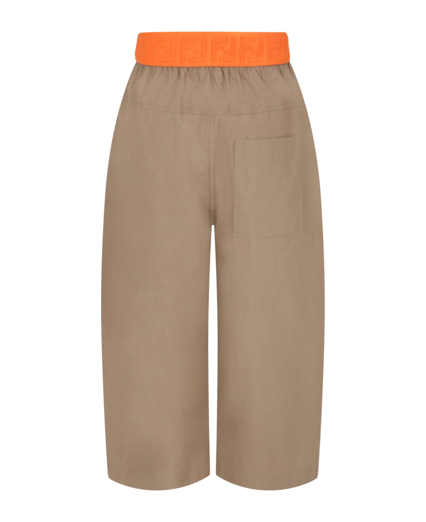 Fendi Beige Culotte-trouser For Girl With Orange Waistband - Beige