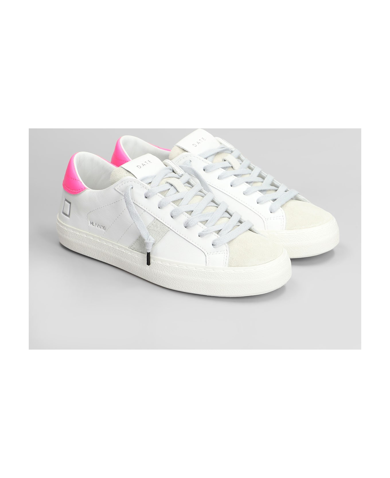 D.A.T.E. Hill Low Vintage Sneakers In White Suede And Leather - White/fuxia
