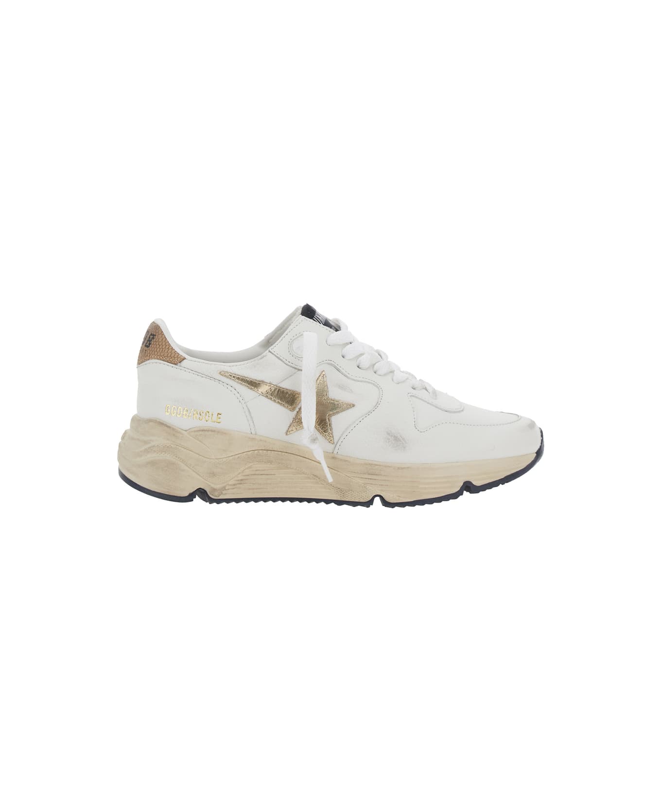 Golden Goose 'running Sole' White Sneaker With Side Star Detail In Mixed Leather Woman - WHITE/GOLD/BEIGE スニーカー