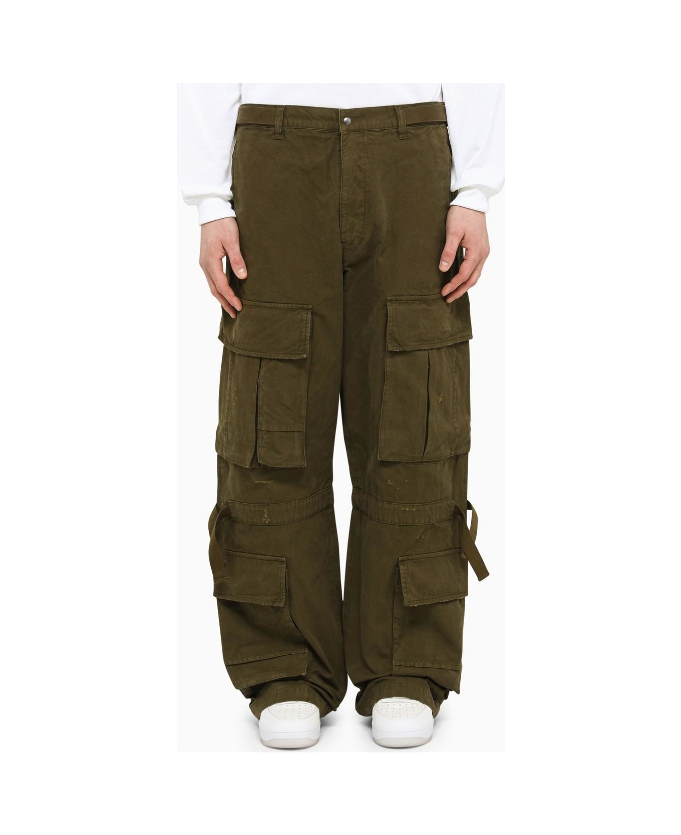 DARKPARK Military Green Cotton Baggy Cargo Trousers - Green