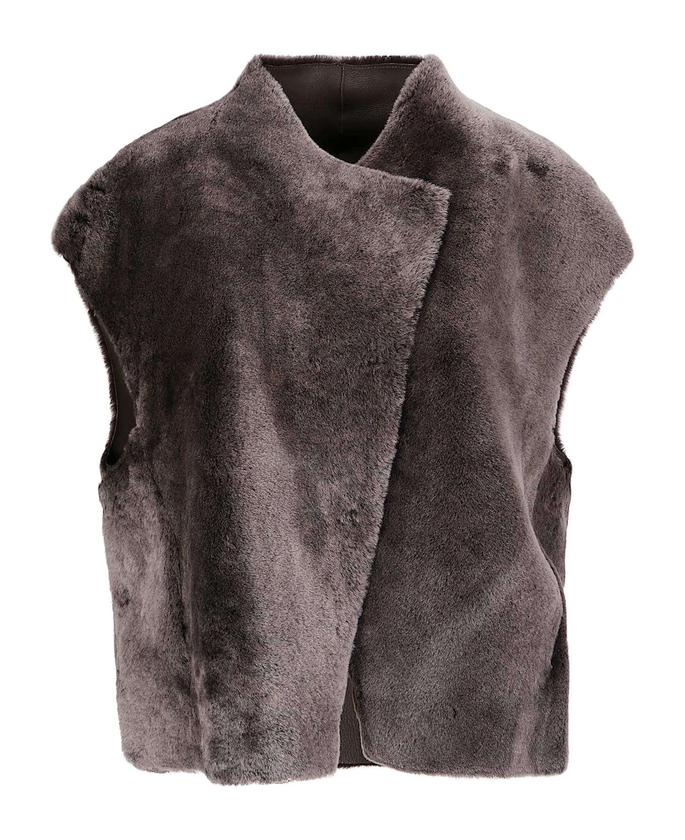 Desa 1972 Reversible Shearling Cropped Gilet - Dark Coffee