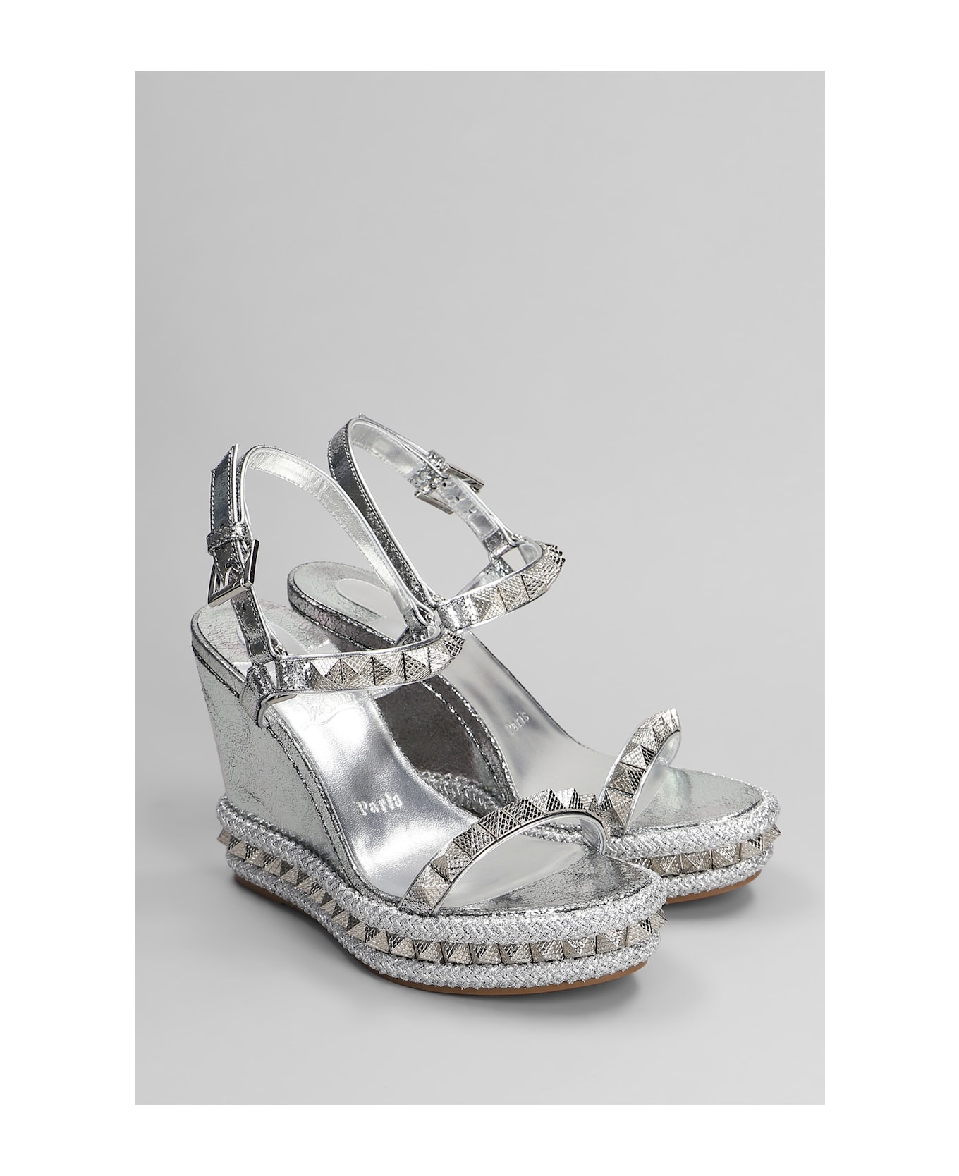 Christian Louboutin Pyraclou 110 Sandals In Silver Leather - silver
