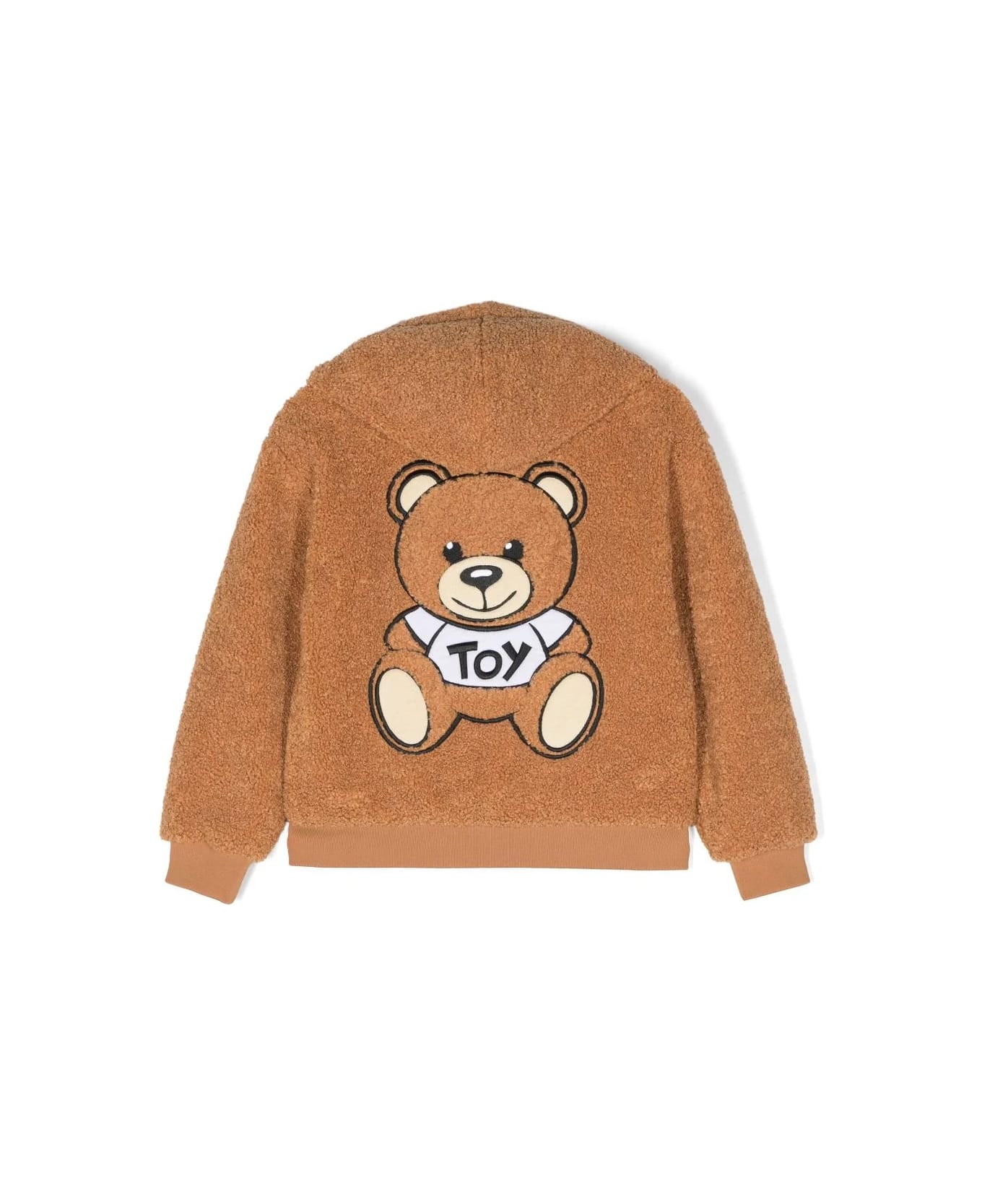 Moschino Teddy Bear Zipped Hoodie In Caramel Colour