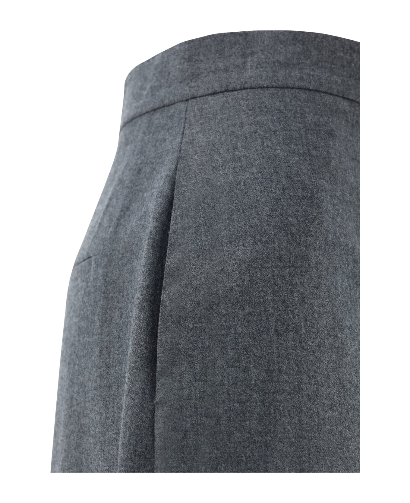 Fendi Wool Palazzo Trousers - Light Grey Melange ボトムス