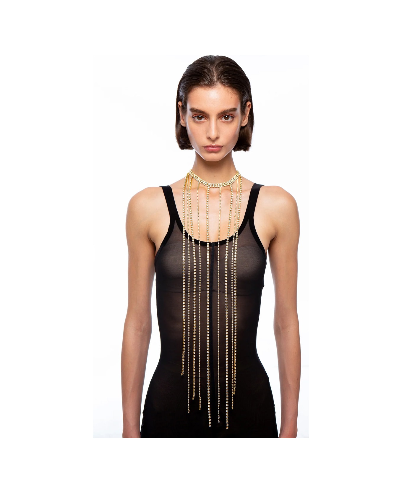 Silvia Gnecchi Metallic-colored Necklace With All-over Applied Glass Crystals And Adjustable Clasp In Brass Woman - Metallic