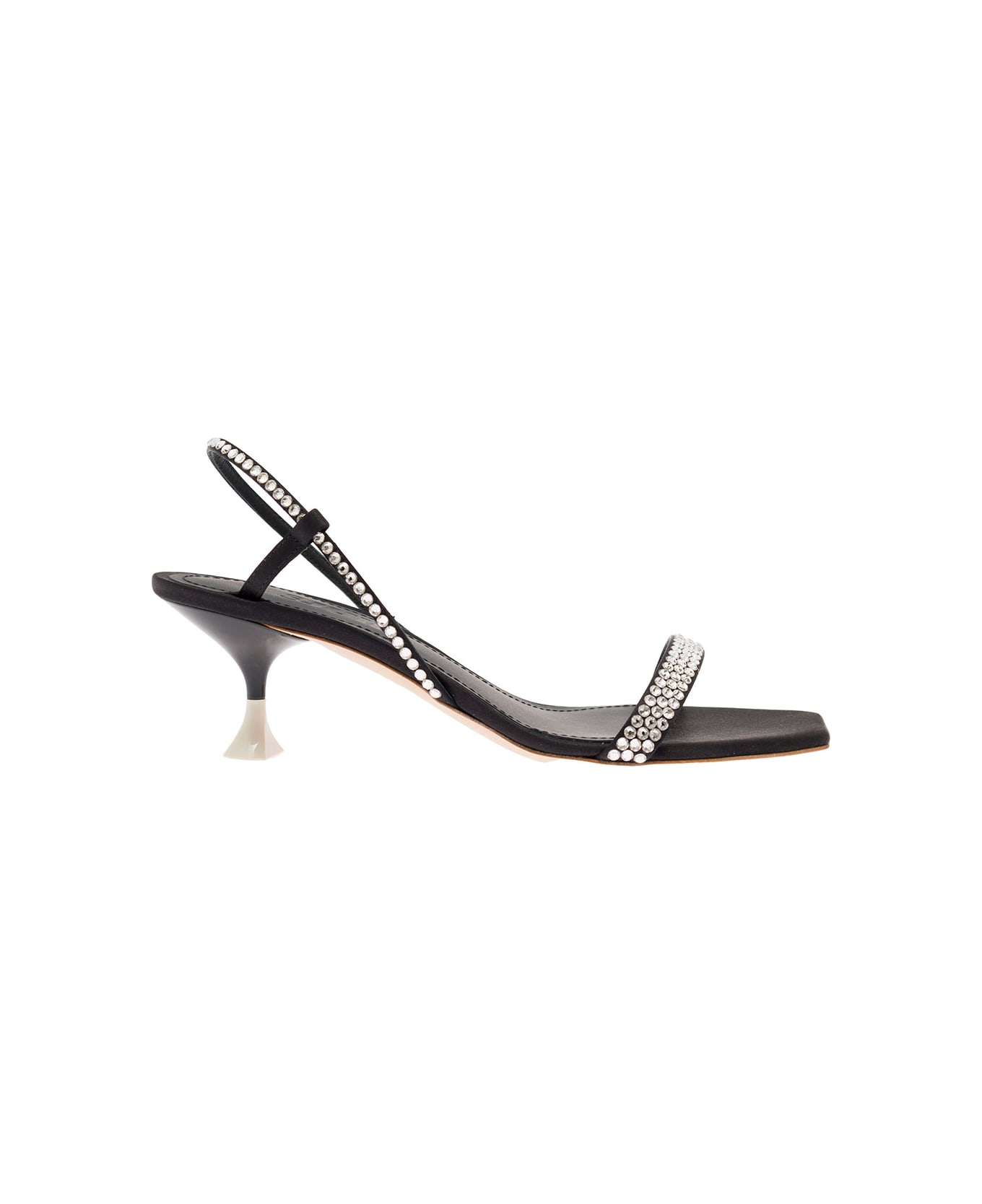 3JUIN 'eloise' Black Sandals With Rhinestone Embellishment And Spool Heel In Viscose Blend Woman - Black サンダル