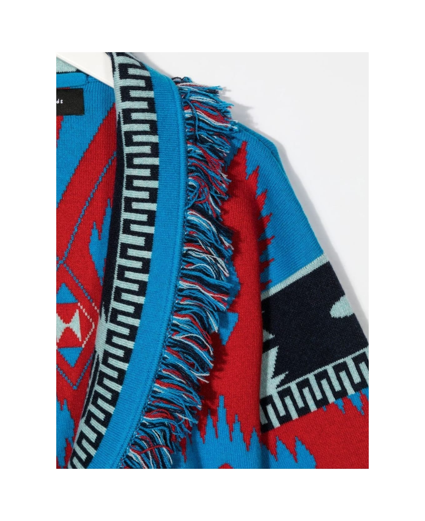 Alanui Kids Icon Cardigan In Blue And Red Cashmere - Multicolour