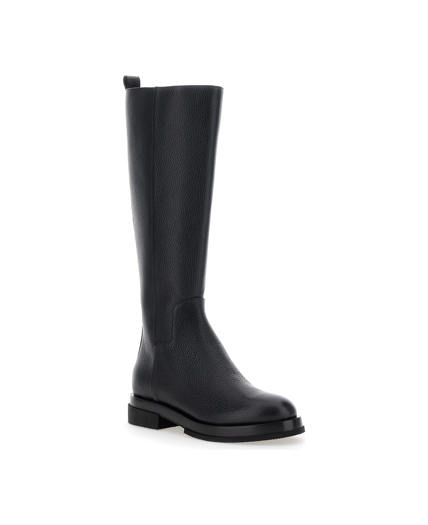 Pollini Black Knee-high Boots With Pull-tab And The Heel In Leather Woman - Black